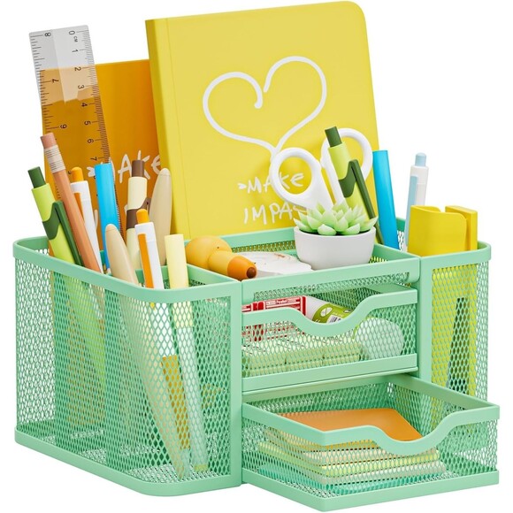 Marbrasse Mesh Desk Organizer, Pen Organizer with 2 Drawer Multi-Functional Penc - Picture 1 of 3